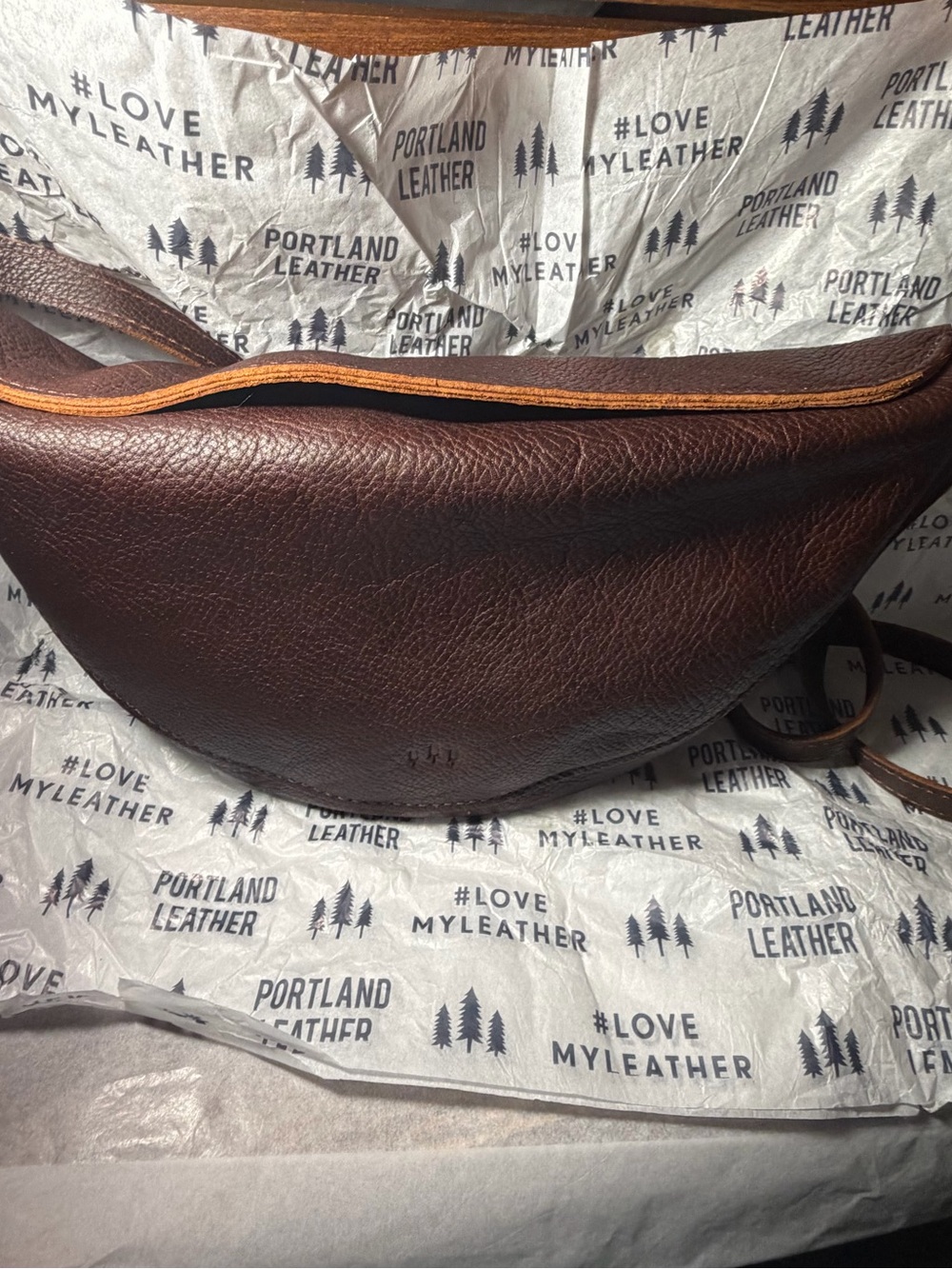 Portland Leather cold brew Brown Leather crossbody Bag with Tan Trim